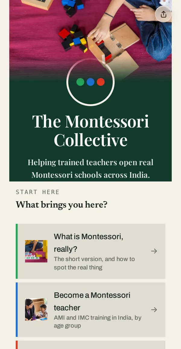 The The Montessori Collective page on OurLink.is, on a phone